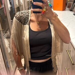 Fringe beaded cropped open face Cleobella jacket
